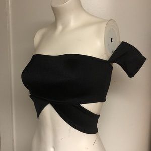 Sexy Black Bandeau  Cutout Tieback Armband Sleeve Top Size XS